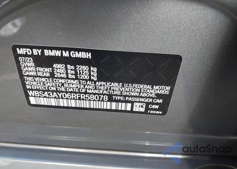 2024 BMW M3 Competition xDrive z USA, uszkodzony, nr VIN WBS43AY06RFR58078